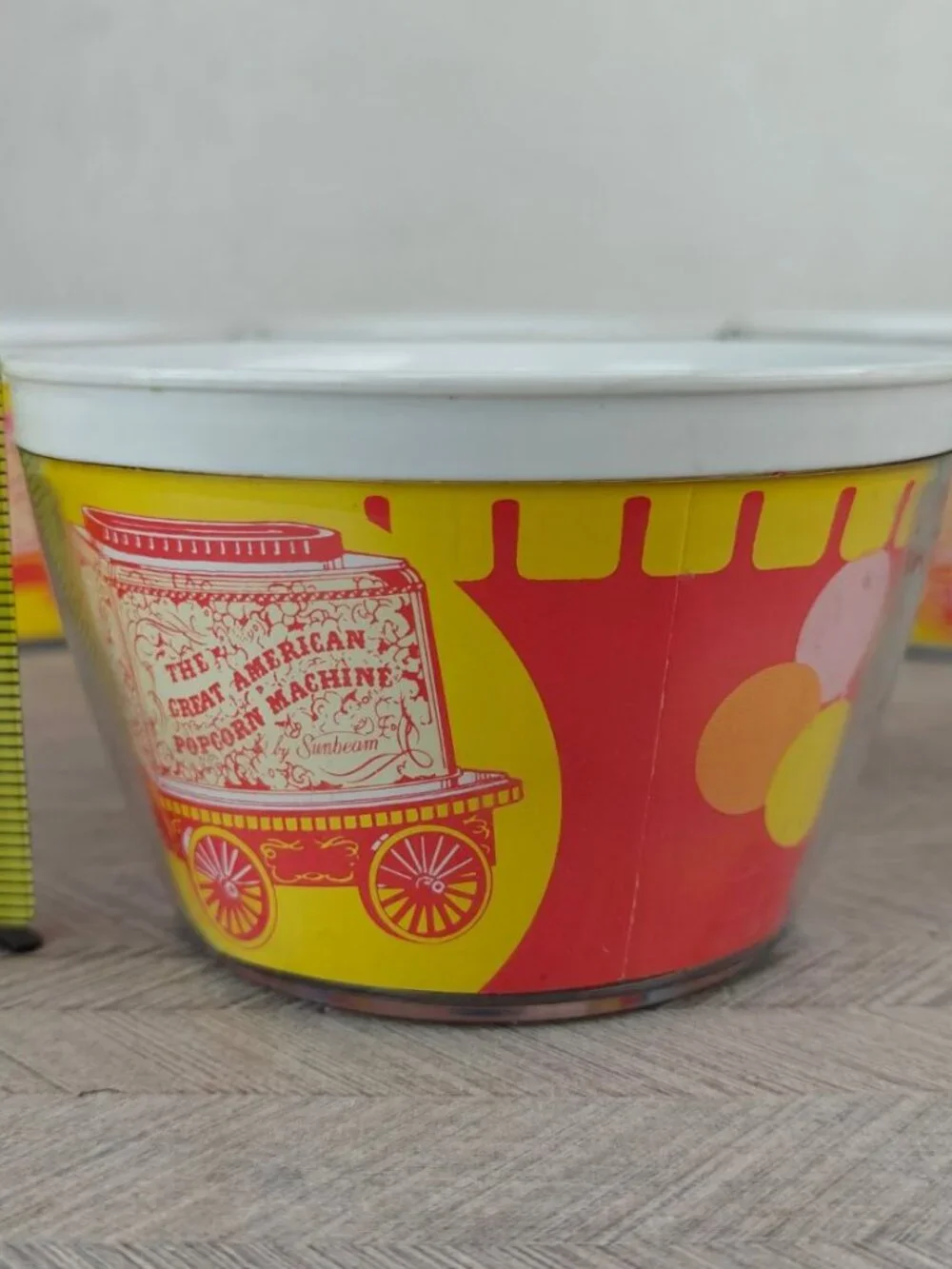 Vintage Great American Popcorn Machine Plastic Popcorn Bowls 70s Red Yellow USA